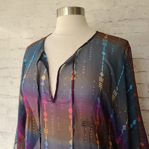 Twelfth Street by Cynthia Vincent Navy Multi Ombre Silk Sheer Coverup Tunic Med - Picture 6 of 10